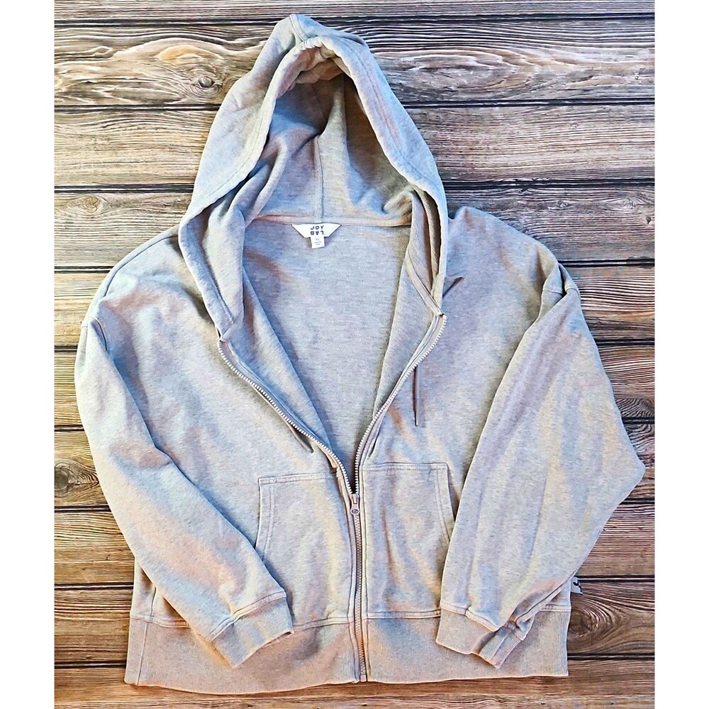 Joy Lab Women's Gray Solid Full-Zip Hoodie w/ Pockets, XL Regular